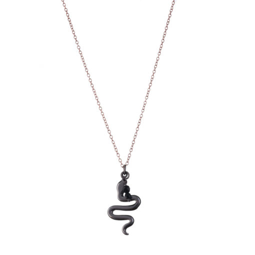 κολιέ από ασήμι 925 με μαύρο πλατίνωμα & ροζ χρύσωμα με φίδι φίδι : παγκόσμιο μυθολογικό σύμβολο του καλού και του κακού