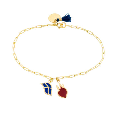 Κοσμήματα για την Ελληνική επανάσταση 1821 2021- βραχιόλι με ελληνική σημαία και φλεγόμνη καρδιά