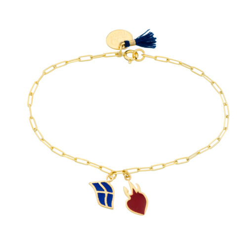 Κοσμήματα για την Ελληνική επανάσταση 1821 2021- βραχιόλι με ελληνική σημαία και φλεγόμνη καρδιά