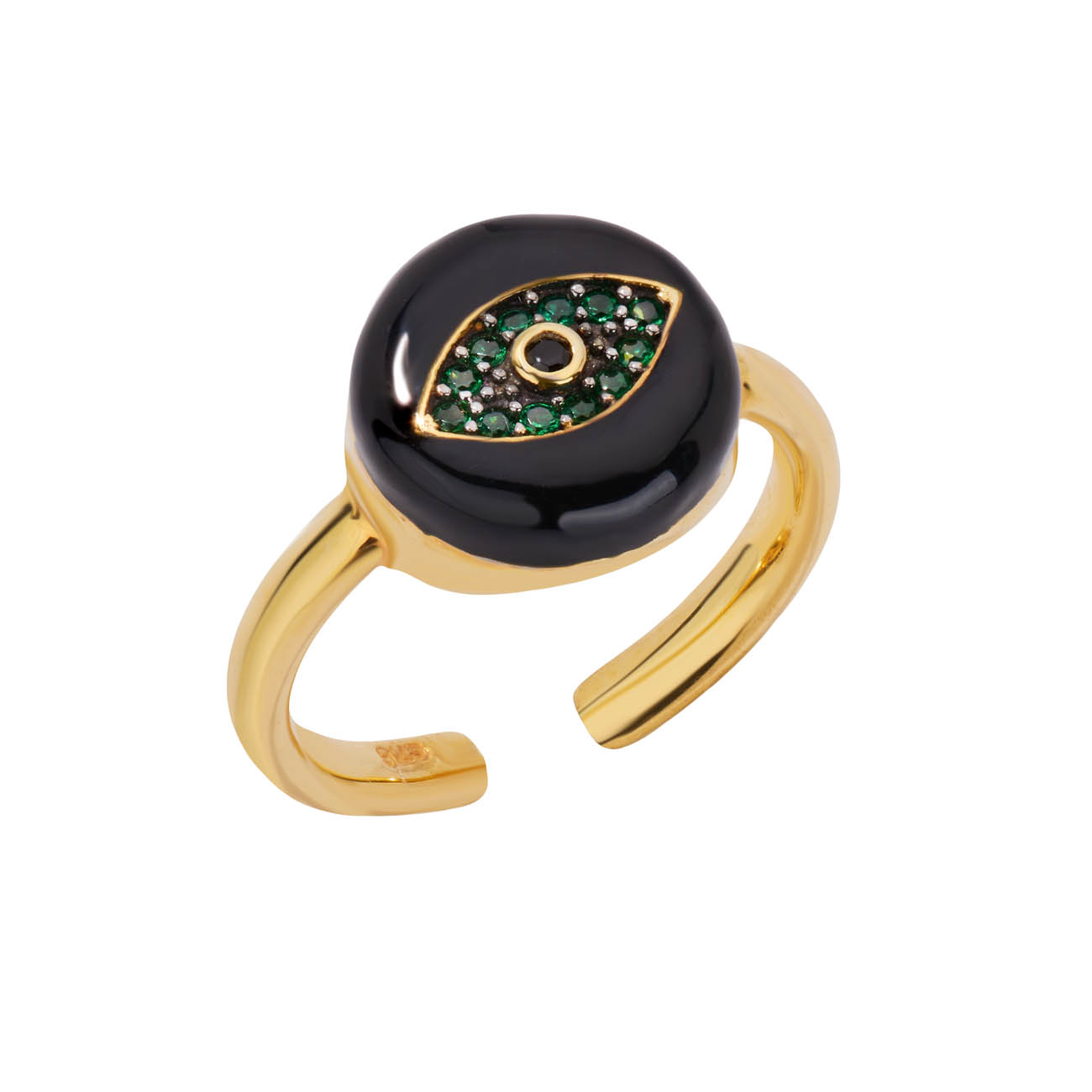 Δαχτυλίδι από ασήμι 925 με μαύρο σμάλτο και μάτι με ζιργκόν