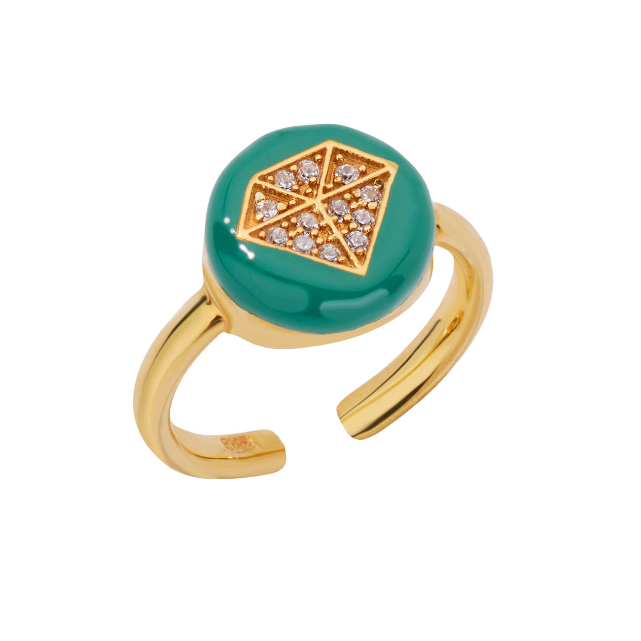 Δαχτυλίδι από ασήμι 925 με σμαραγδί σμάλτο και διαμάντι με ζιργκόν