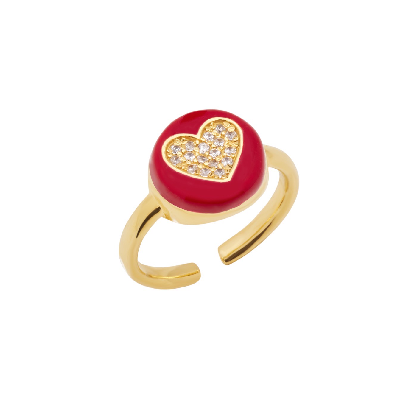 Δαχτυλίδι από ασήμι 925 με κόκκινο σμάλτο και καρδιά με ζιργκόν