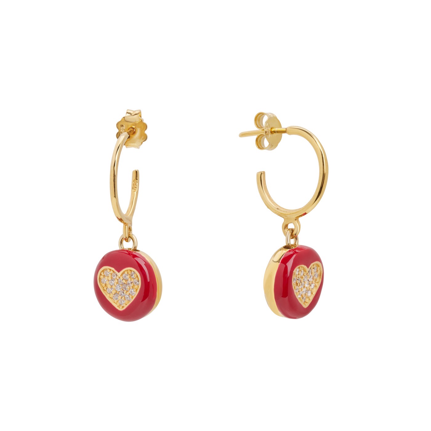Σκουλαρίκια από ασήμι 925 με κόκκινο σμάλτο και καρδιά με ζιργκόν - Η καρδιά
