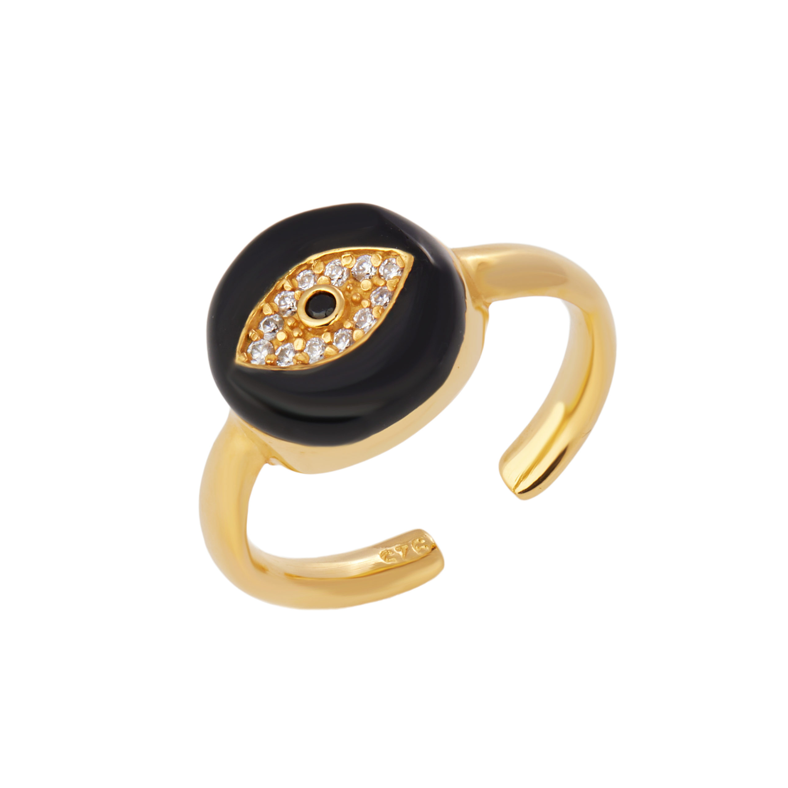 Δαχτυλίδι από ασήμι 925 με μαύρο σμάλτο και μάτι με ζιργκόν
