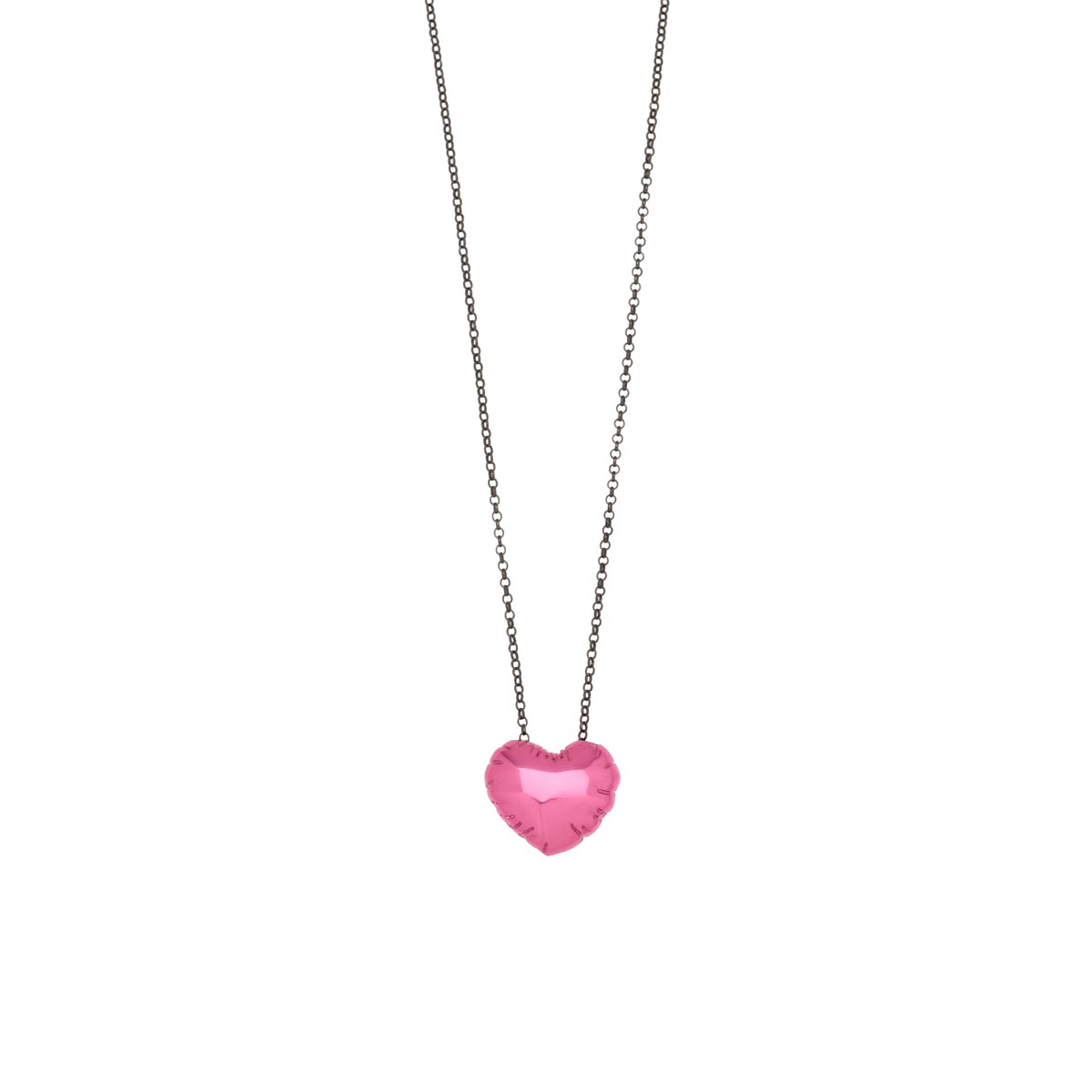 Κολιέ heart balloon από ασήμι 925 καρδιά με magenta νανοκεραμική βαφή