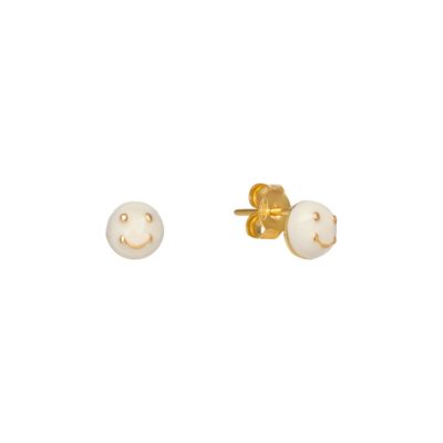 Σκουλαρίκια από ασήμι 925 emoji χαμόγελο επιχρυσωμένο με ιβουάρ σμάλτο