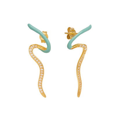 Γουρια 2026 Ασημι 925 Σκουλαρίκια ζιγκ - ζαγκ από ασήμι 925 κύμα με γαλάζιο σμάλτο και λευκά ζιργκόν - Το κύμα ως έννοια σχετίζεται με τη μεταφορά ενέργειας κάθε μορφής.