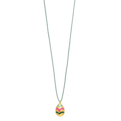 κολιέ από ορείχαλκο επίχρυσο 3D ριγέ αυγό με σμάλτο