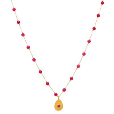 κολιέ από ορείχαλκο επίχρυσο αυγό με φούξια ζιργκόν