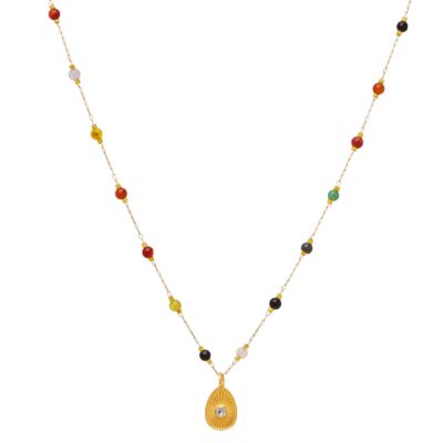 κολιέ από ορείχαλκο επίχρυσο αυγό με λευκό ζιργκόν