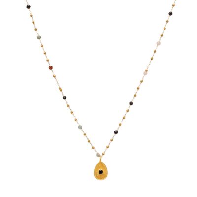 κολιέ από ορείχαλκο επίχρυσο αυγό με μαύρο ζιργκόν