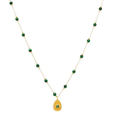 κολιέ από ορείχαλκο επίχρυσο αυγό με πράσινο ζιργκόν