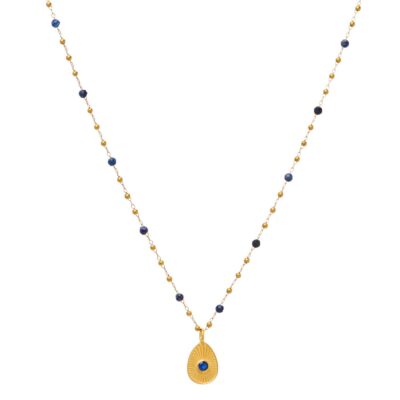 κολιέ από ορείχαλκο επίχρυσο αυγό με μπλε ζιργκόν