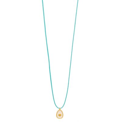 κολιέ από ασήμι 925 επίχρυσο με πλακέ αυγό μάτι με μπλε σμάλτο