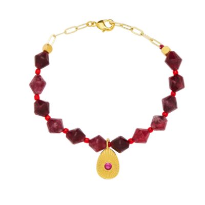 βραχιόλι αυγό από ορείχακλο επίχρυσο με φούξια ζιργκόν