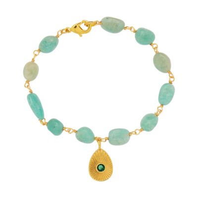 βραχιόλι αυγό από ορείχακλο επίχρυσο με πράσινο ζιργκόν