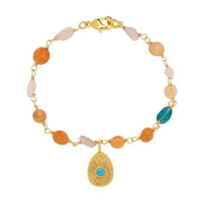 βραχιόλι αυγό από ορείχακλο επίχρυσο με τυρκουάζ ζιργκόν